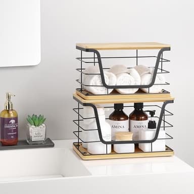 ALOCEO 2 Pack Large Garbage Bag Dispenser for 13/30/33 Gallon Bags, Potato and Onion Storage Baskets with Bamboo Lid, Stainless Steel Stackable Storage Bins for Kitchen Laundry Pantry Room - Image 8