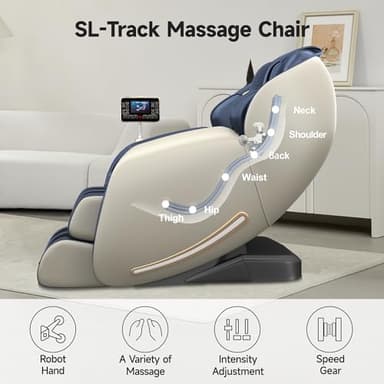 Real Relax 2025 Massage Chair Full Body, Zero Gravity SL-Track Shiatsu Massage Recliner with Heat, APP Control, Child Lock, Body Scan Bluetooth, Foot Roller, Favor 06, Blue - Image 3
