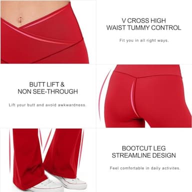 HEGALY Women's Flare Yoga Pants - Crossover Flare Leggings Buttery Soft High Waisted Workout Casual Bootcut Pants Dark Red - Image 3