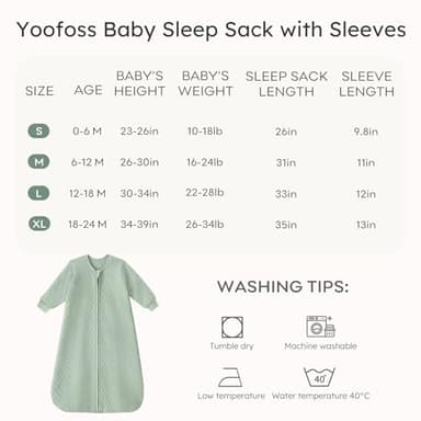 Yoofoss Baby Sleep Sack 12-18 Months 1.0 Tog Long Sleeve Sleep Sack Cotton Wearable Blanket for Toddlers 2-Way Zipper Quilted Sleeping Sacks(Large) - Image 6