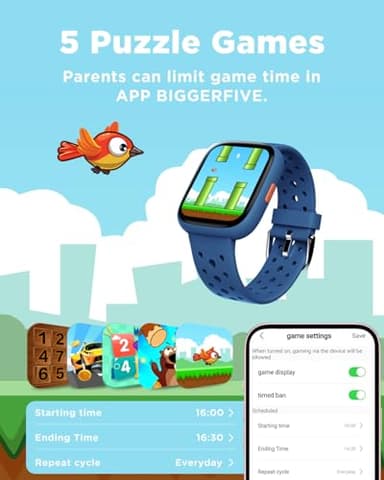 BIGGERFIVE Smart Watch for Kids No APP No Phone Needed, 1.8" Fitness Tracker Watch Pedometer, Heart Rate, Sleep Monitor, IP68 Waterproof, Step Counter, Puzzle Games for Girls Boys Teens 5-16, Blue - Image 6
