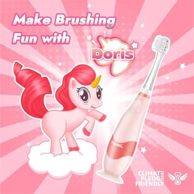 Papablic Toddler Sonic Electric Toothbrush Kids for Ages 1-3 Years, Baby Electric Toothbrush with Cute Unicorn Cover and Smart LED Timer, 4 Brush Heads (Doris) - Image 2
