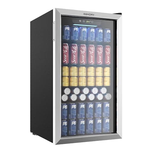 EUHOMY Beverage Refrigerator Cooler, 130 Can Mini Fridge with Glass Door for Soda Beer or Wine, Beverage Cooler for Home, Office, Bar with Adjustable Removable Shelves, Silver - Image 1