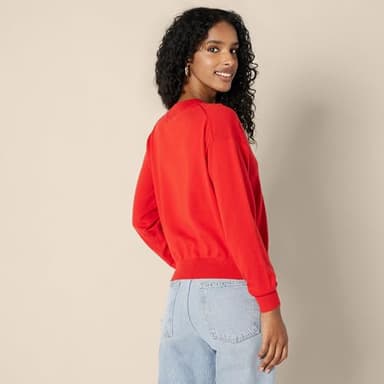 Amazon Essentials Women's Relaxed-Fit Lightweight V-Neck Cropped Sweater, Bright Poppy Red, Medium - Image 2