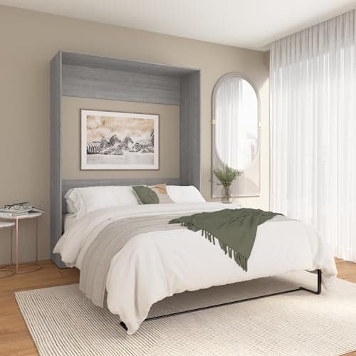 Bestar Claremont Queen Size Murphy Bed in Platinum Gray, Space-Saving Sleeping Arrangement for Multipurpose Area, Bedroom, or Guest Room - Image 1
