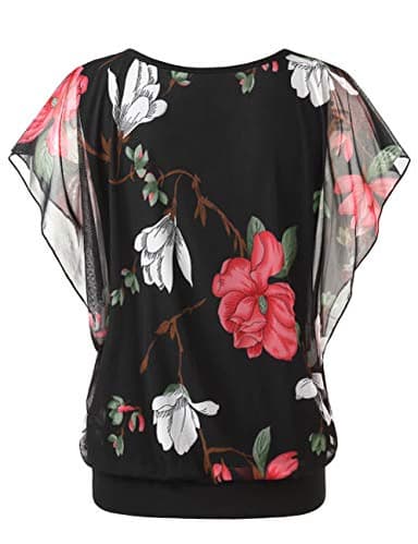 BAISHENGGT Plus Size Tops for Women, Women's Flared Short Sleeve Mesh Top 3X-Large Black - Image 3