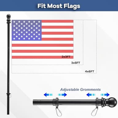 Truck Flag Pole Kit with Trailer Hitch Holder - 6FT Heavy Duty Flagpole for Trucks,Stainless Steel Flag Rings Hold Flag Securely,Upgraded Windproof Holder with Longer Sleeve for Truck,Pickup,Jeep - Image 6