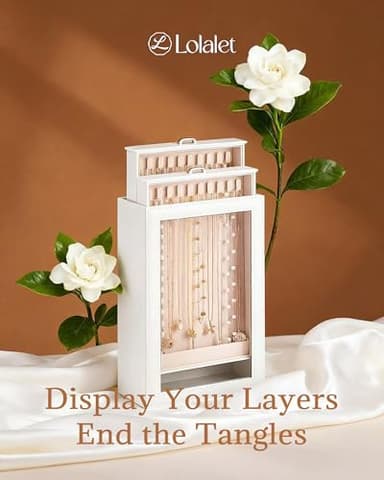 Lolalet Necklace Organizer Box, 2-Layer Jewelry Storage Boxes with Clear Lid for Necklaces, Tangle-Free Necklace Display Case for Women Girls -White - Image 8
