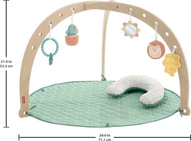 Fisher-Price Wood Baby Playmat Lay & Play Deluxe Activity Gym with Wooden Frame & Tummy Time Sensory Toys for Newborns 0+ Months (Amazon Exclusive) - Image 2