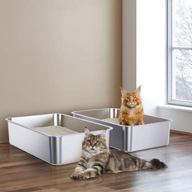 Holintan Stainless Steel Litter Box 2 Pack, 23.6" X 15.7" X 6" Steel Litter Box XL No Smell, Extra Large Metal Litterbox for Big Cat, Multiple Cats, Non Stick, Easy Cleaning - Image 6