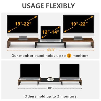 TAVR Dual Monitor Stand Riser, Computer Monitor Stands for 2 Monitors, Extra Long Multifunctional Desktop Organizer Riser for Computer, Laptop, PC, Printer, TV, Max 43.3" Length, Rustic Brown - Image 4