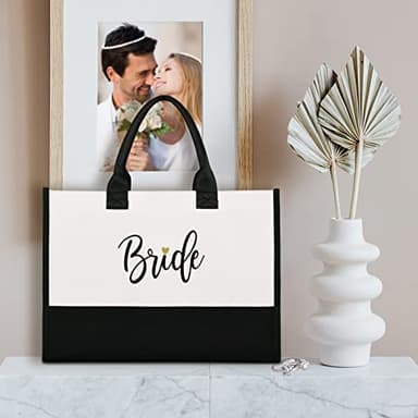 Lamyba Bride To Be Gifts for Wedding, Bridal Shower Gifts, Bachelorette Party, Engagement,Honeymoon, Bride Bag Tote with Makeup Bag - Image 7