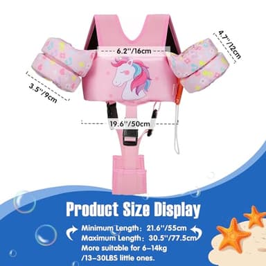 MoKo 13-20-30lbs Toddler Floaties Arm Floaties, Toddler Swim Vest Cartoon Swim Arm Band for Kids with Crotch Strap Pool Float Vests Sleeves Shoulder Straps Learn to Swim, Pale Pink & Note Unicorn - Image 2