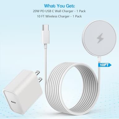 10FT Magnetic Wireless Charger,15W Fast Apple Mag-Safe Charger for iPhone 17/16/15 PD with USBC Apple Fast Charging Block 10Foot Quick Charge for iPhone 17/17 Air/17 16 15 Pro/Pro Max/14/13/12/AirPods - Image 7
