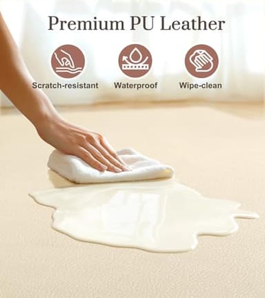 Baby Mat for Floor, Thick Soft Non-Toxic Vegan Leather Baby Play Mat, Waterproof Foam Play Mat, Padded Play Mat for Baby, 50x50 Playpen Mat, Infant Playmat for Baby Girls and Boys, Beige - Image 3