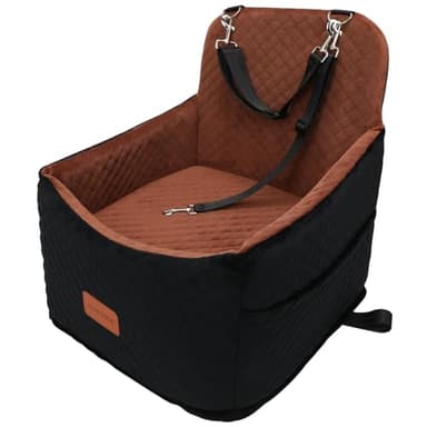 Youvee Dog Booster Car Seat,Interior Height 6 Inches Elevated Pet Car Seat for Small Dog up to 30 lbs,for car Front/Back,Comfortable,Storage Pocket(View Ⅰ-Black Outside Brown Inside) - Image 1