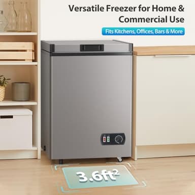 4.2 Cubic Feet Deep Chest Freezer, LifePlus Compact Freezers with 7 Adjustable Thermostat Top Open Door Freezer Compressor Cooling with Rmovable Storage Basket for Home Kitchen Office and Bar Grey - Image 9