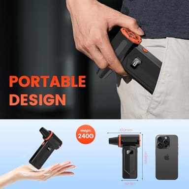 Compressed Air Duster,350,000RPM Turbo Jet Blower with LED Display and Light,4-Gear Adjustable Mini Air Broom,Electric Air Duster for Keyboard,PC,Car and Home,Replace Compressed Air Can (Orange) - Image 8