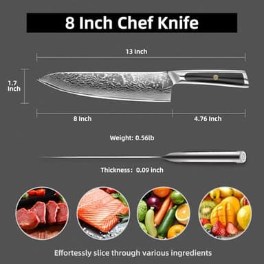 Sunnecko 8 Inch Chef Knife Professional, Sharp Kitchen Knife Damascus Chefs Knife Vg10 High Carbon Stainless Steel - Image 3