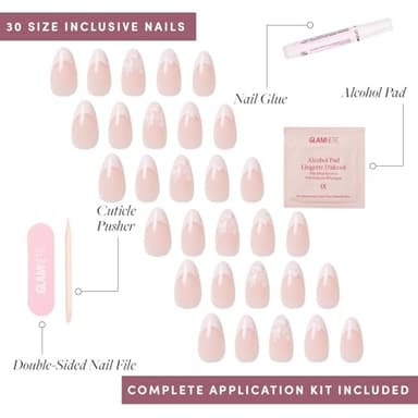 Glamnetic Press On Nails - All Time Love | Glossy, Semi-Transparent, Short Almond French Tip Nails with Leaf Accents, Salon Quality | 15 Sizes - 30 Nail Kit with Glue - Image 4