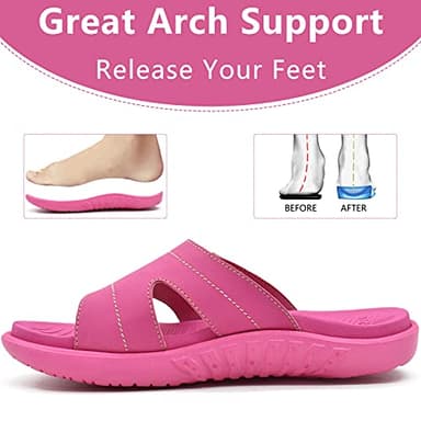 KuaiLu Womens Fashion Orthotic Slides Ladies Lightweight Athletic Yoga Mat Walking Sandals Slip On Thick Cushion Recovery Slippers Sandles Comfortable Plantar Fasciitis Arch Support Hot Pink Size 8.5 - Image 6