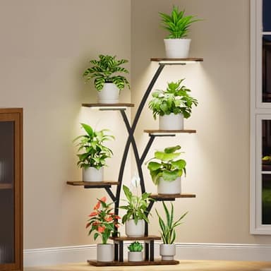 EVAWOO Plant Stand Indoor with Grow Lights - 7 Tier Indoor Plant Shelf, 42" Corner Plant Stands for Indoor Plants, Tree-Shaped Plant Rack for Living Room, Balcony, Black - Image 6