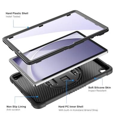 ZtotopCases for Samsung Galaxy Tab A9+ / a9 Plus 11'' 2023 (SM-X210/X216/X218), Shockproof Hard Duty Case with Screen Protector+360 Rotating Hand Strap&Stand+Shoulder Strap for Tab A9+ Tablet, Black - Image 3