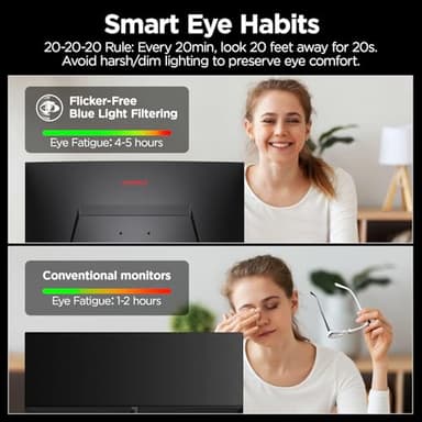 KOORUI 24 inch Curved Gaming Monitor 180Hz FHD 1080P Computer Monitor, 1ms 1500R Display, Adaptive Sync, FreeSync Premium, HDMI 2.0X2 & DP 1.2, VESA, Tilt, 24E6CA - Image 5