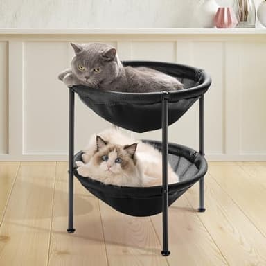 JUNSPOW Double Cat Bed Black, Breathable Pet Bed for 2 Cats with 4 Adjustable Feet & Anti-Slip Mats, Easy Assembly Cat Hammock for Multi-cat Household, Indoors & Outdoors, 22.8 in x18.7 in x 18.7 in - Image 1