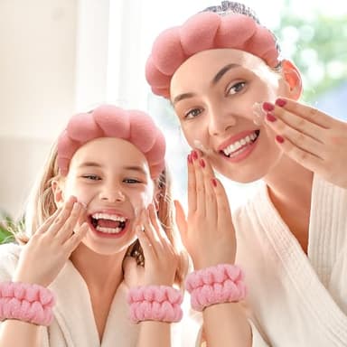 Zkptops Spa Headband for Washing Face Wristband Set Sponge Makeup Skincare Terry Cloth Bubble Soft Get Ready Hairband for Women Girl Puffy Padded Headwear Non Slip Thick Hair Accessory(Orange Pink) - Image 7