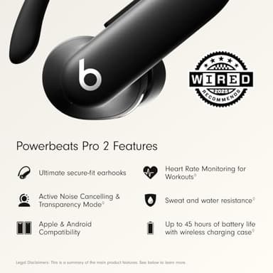 Beats Powerbeats Pro 2 Wireless Bluetooth Earbuds - Noise Cancelling, Heart Rate Monitor, IPX4, Up to 45H Battery & Charging Case, Works with Apple & Android - Jet Black - Image 2