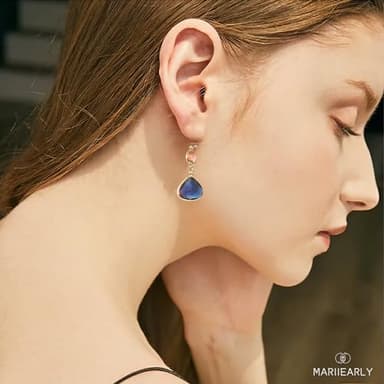 Blue Sapphire Earrings For Women; Blue Yellow Gold Earrings 14k Gold Hollow Teardrop Dangle Earrings Birthstone Earrings Navy Blue Crystal Dangle Earring Dangle Jewelry Gifts (Sapphire Blue) - Image 4