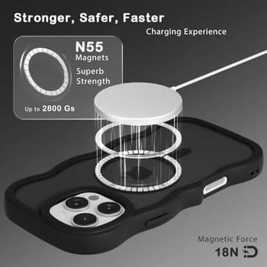 Amzfield Magnetic for iPhone 16 Pro Case, Compatible with Magsafe Wavy Frame Cute Design Translucent Matte Hard Back Silicone Bumper Shockproof Phone Case for iPhone 16 Pro Women Girls, Black - Image 3