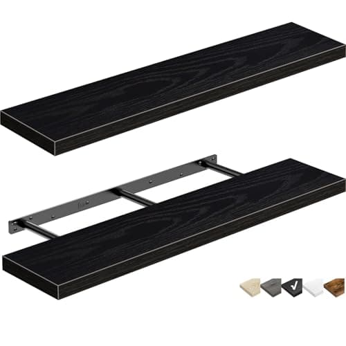 QEEIG Floating Shelves for Wall 35.4" Long - Wall Mounted Shelf Bathroom Kitchen Living Room Bedroom Farmhouse Home Decor Display Bookshelf Large 35.4 x 9.3 inch Set of 2, Black (008-90B) - Image 1