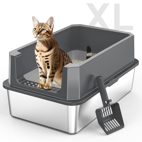Stainless Steel Litter Box, Extra Large Litter Boxes for Big Cats, XLarge Metal Cat Litter Box with Lid, Anti-Urine Leakage XL Box with High Sides, Easy Clean, Non-Sticky, Scoop Included - Image 1