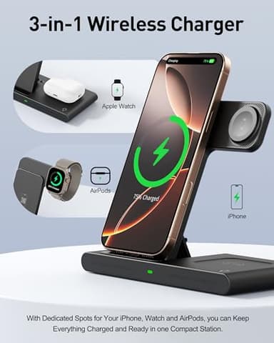RYND 2025 Travel Portable Wireless Fast Charger for Apple & Android Charging Station,3 in 1 Charging for iPhone17 16 15 14 13 12,Apple Watch Series & Air pods 4 3 2 Pro,Samsung Galaxy - Image 3