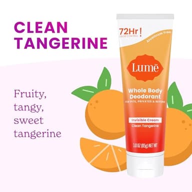 Lume Whole Body Deodorant - Invisible Cream Tube - 72 Hour Odor Control - Aluminum Free, Baking Soda Free, Skin Safe - 3.0 ounce (Pack of 2) (Clean Tangerine) - Image 3