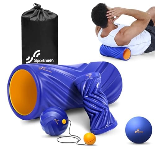 Sportneer 4 in 1 Foam Roller Set: Dual Textures Foam Roller, Foot Roller, Lacrosse Ball, Traction Massage Ball with String, Deep Massage Roller for Whole Body Release, Physical Therapy (Blue) - Image 1