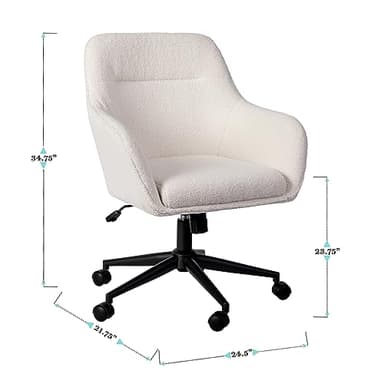 Martha Stewart Rayna Swivel Task Chair with Flared Arms for Home Office in White Boucle with Oil Rubbed Bronze Frame - Image 3