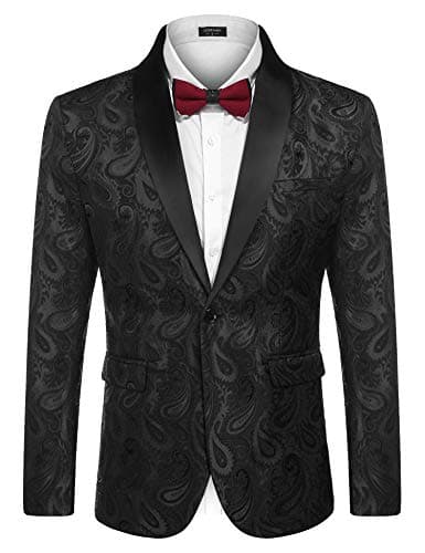 COOFANDY Mens Floral Tuxedo Jacket Paisley Shawl Lapel Suit Blazer Jacket for Dinner,Prom,Wedding Black - Image 1