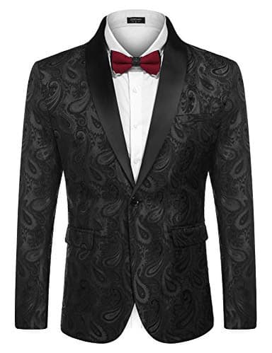 COOFANDY Mens Floral Tuxedo Jacket Paisley Shawl Lapel Suit Blazer Jacket for Dinner,Prom,Wedding Black - Image 1