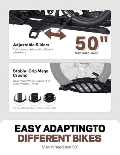 Young Hitch Bike Rack for Cars, SUVs, 200lb Heavy Duty Bike Rack Hitch, Platform Bike Carrier, Fits 5-Inch Fat Tires, Minivan & RV Compatible - Image 7