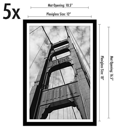 Americanflat 12x18 Poster Frame with Polished Plexiglass - Set of 5 - Use as 11x17 Frame with Mat or Display 12x18 Photo Without Mat - Galleria Collection - Picture Frames for Wall Display - Black - Image 2