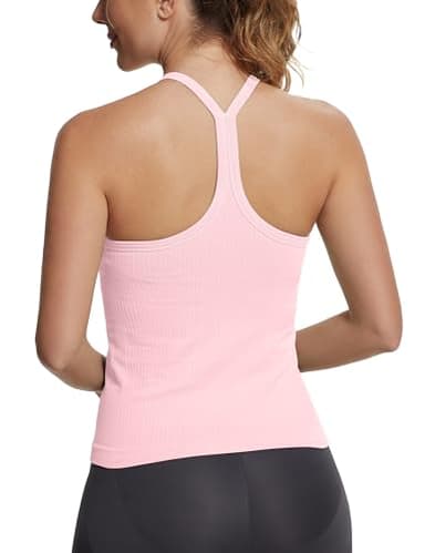 MathCat Seamless Workout Tank Tops with Built in Bra，Racerback Athletic Tank Tops Ribbed Soft Yoga Shirts Light Pink - Image 1