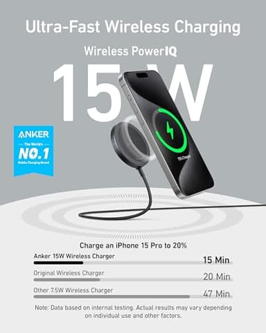 Anker MagSafe Charger Pad, MagGo iPhone 16 Wireless Charging Pad, Qi2 Certified 15W Wireless Charger, Compatible with iPhone 16/16 Plus/16 Pro/16 Pro Max/15/14/13/12 Series (Adapter Not Included) - Image 2
