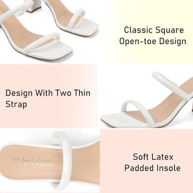 Avidirk Women's Square Open Toe Heeled Sandals Two Strap Mules Slip On Block Chunky Mid White Heels Sandals - Image 5
