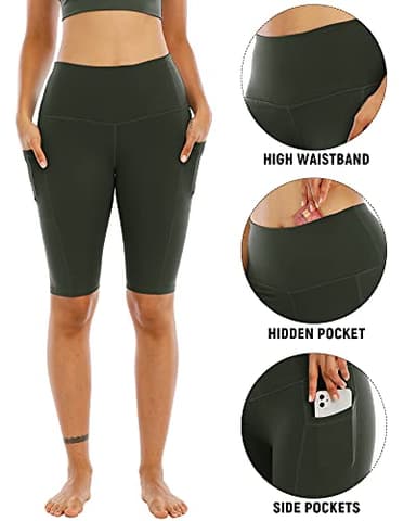 WHOUARE 4 Pack Biker Yoga Shorts with Pockets for Women,High Waisted Athletic Running Workout Gym Shorts Tummy Control,Black,Army Green,Navy,Dark Gray,3XL - Image 3