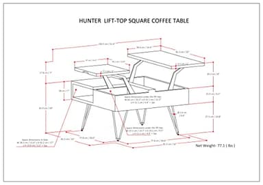 SIMPLIHOME Hunter Lift Top Coffee Table - 32 inch Wide Solid Mango Wood and Metal Industrial Square Cocktail Table in Natural, Living Room Table with Dual Lift Tops, Hidden Storage and Hairpin Legs - Image 15
