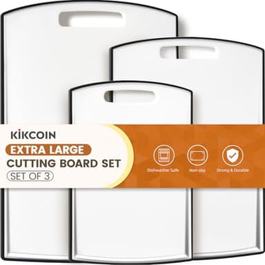 Non Slip Cutting Board, Kikcoin Extra Large Plastic Cutting Boards for Kitchen Dishwasher Safe Chopping Board Set of 3 with Juice Grooves, Easy Grip Handle - Image 1