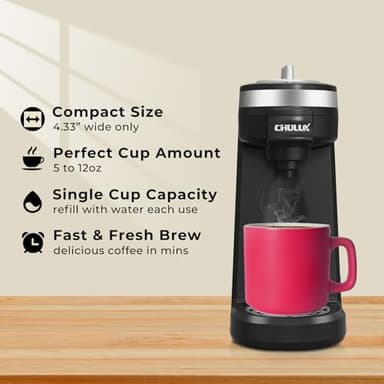 CHULUX Single Serve Coffee Maker for K Capsule and Ground Coffee, Single Cup Coffee Machine, Black - Image 2